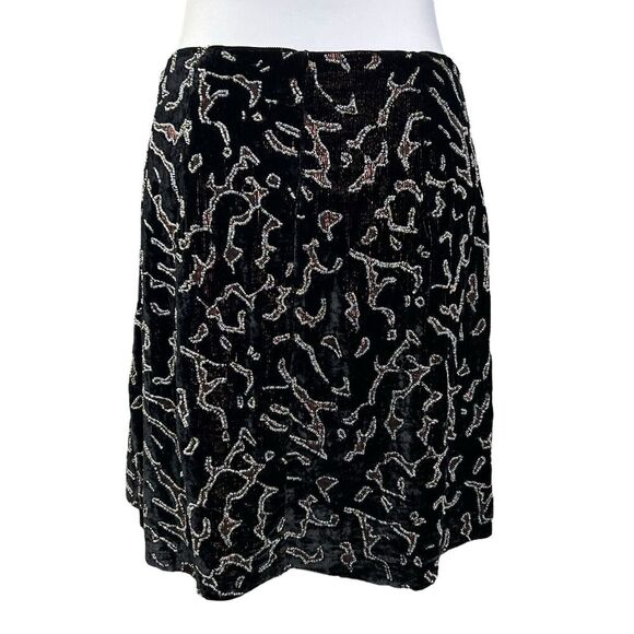 Club Monaco Skirt 8 Black Velvet Beaded Animal Print Whimsigoth A-Line Mini - Picture 4 of 10